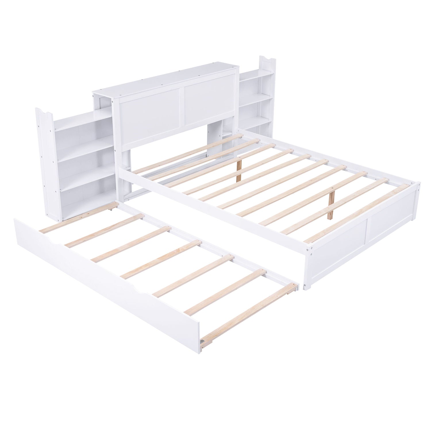 Storage Platform Bed With Pull Out Shelves And Trundle
