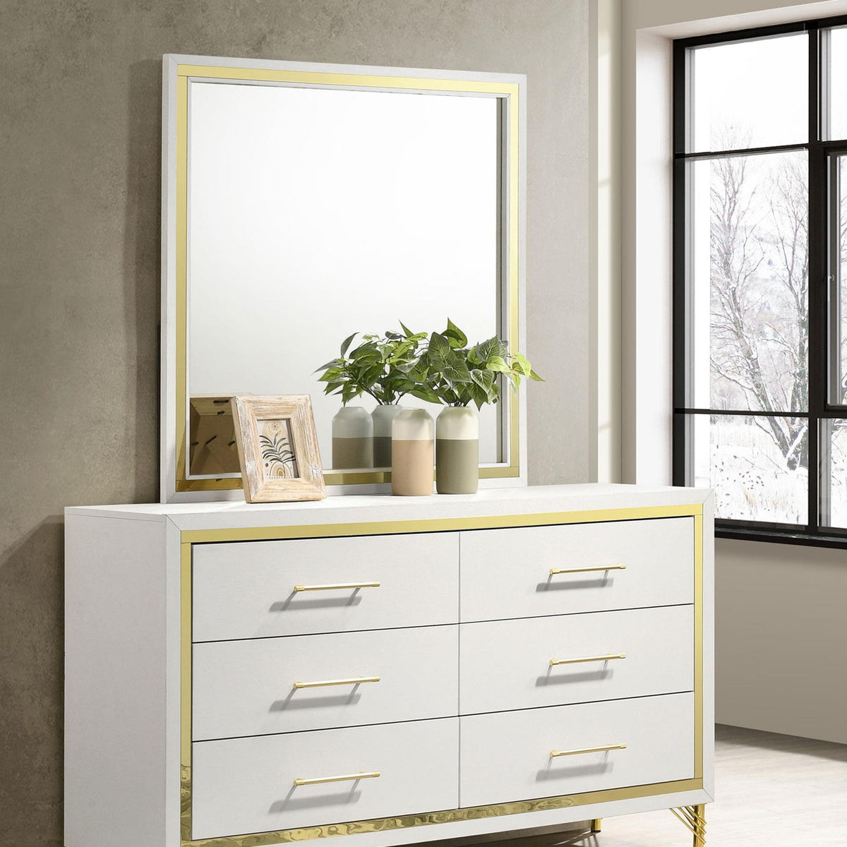 Lucia 6-drawer Dresser with Mirror White