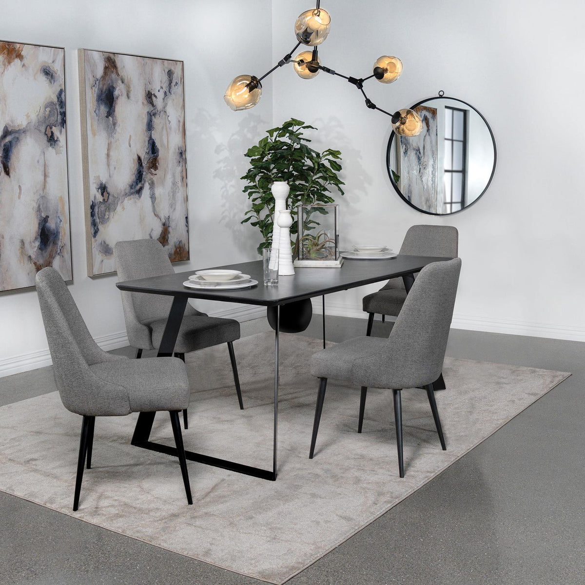 Smith 5-piece Rectangular Ceramic Top Dining Table Set Black