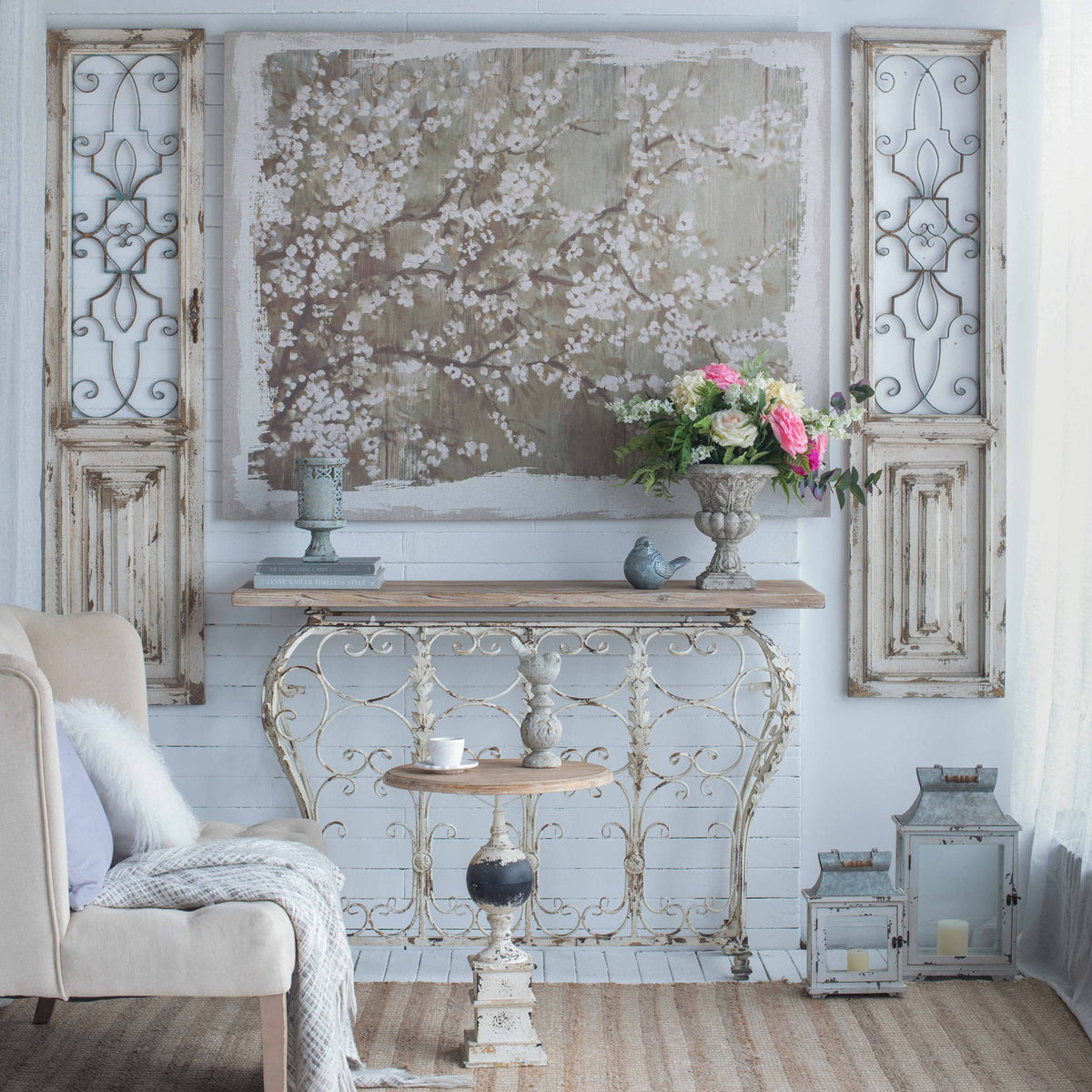 Large Cherry Blossom Canvas Art Print, Home Decor Accent Piece - Gray / White Matte