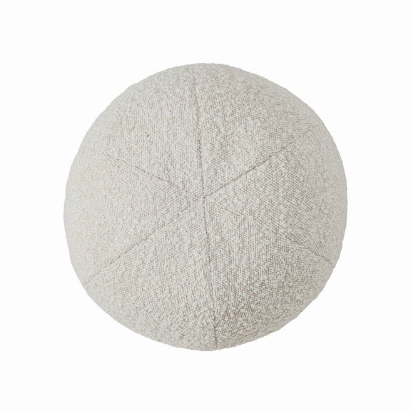 Beige round Boba-style throw pillow, textured fabric surface