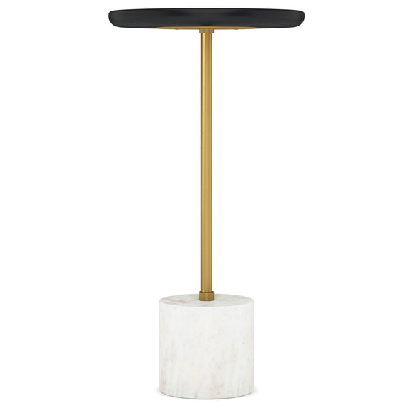 Side view of the Turner table, showing its slim gold stem and cylindrical base