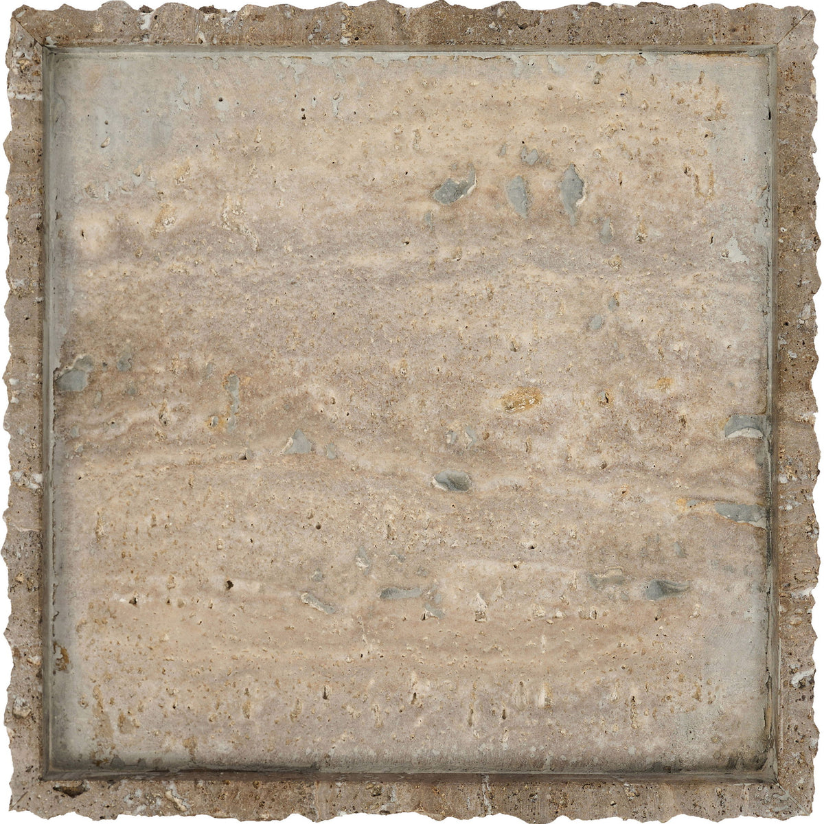 Square beige marble tray insert with speckled texture and thick, raw border.