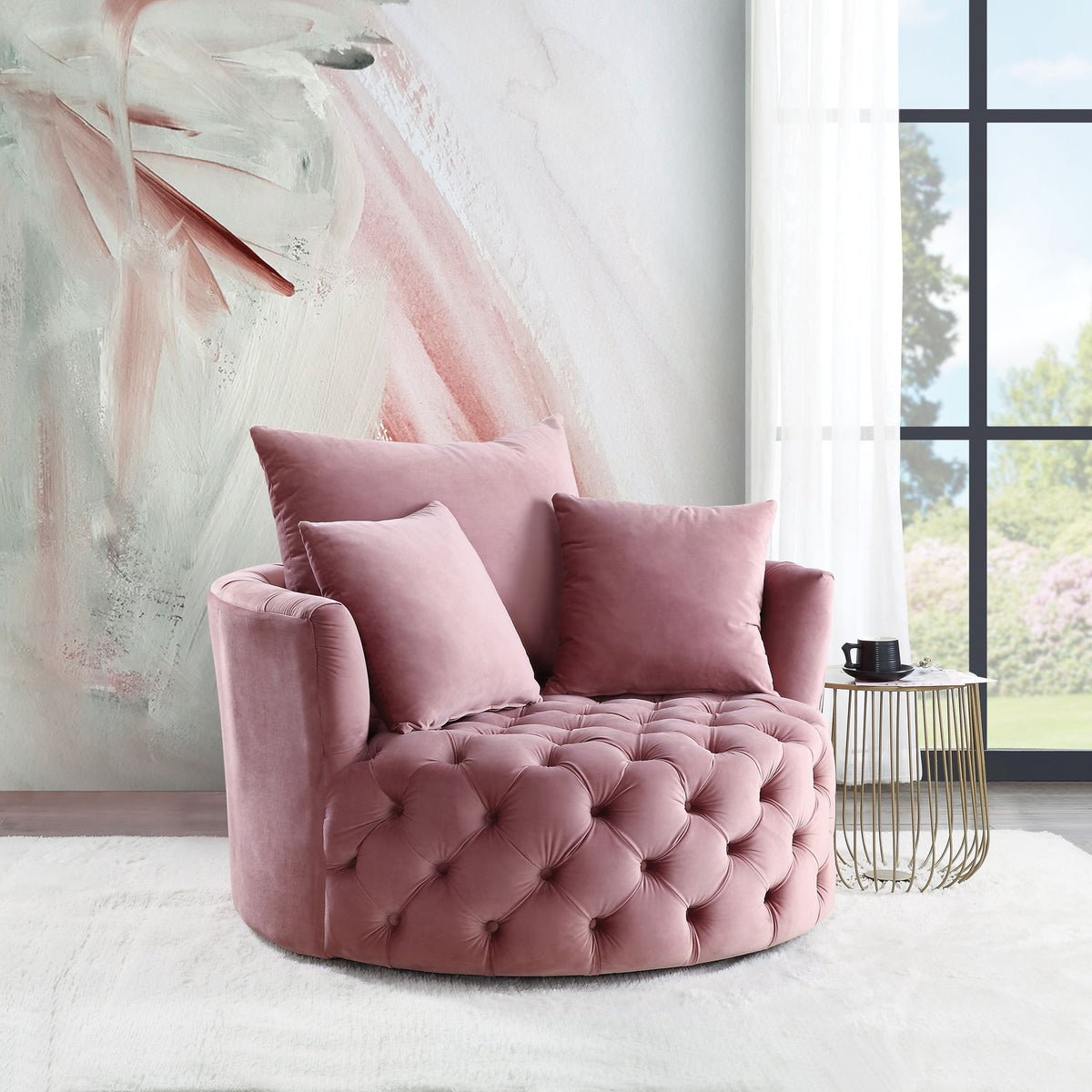 Zunyas - Velvet Accent Chair With Swivel