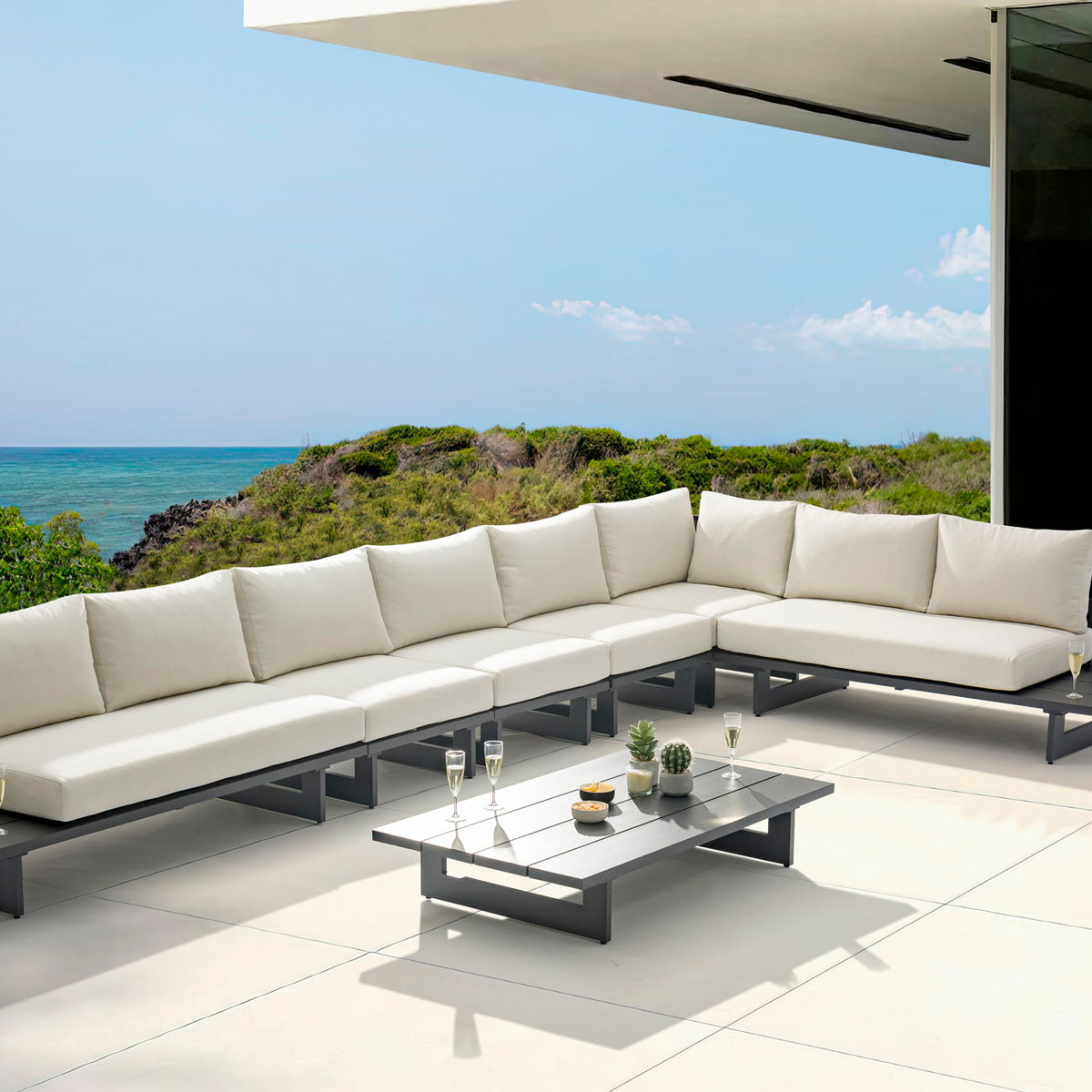 Maldives - 6 Piece Water Resistant Outdoor Patio Modular Sectional With Gray Base