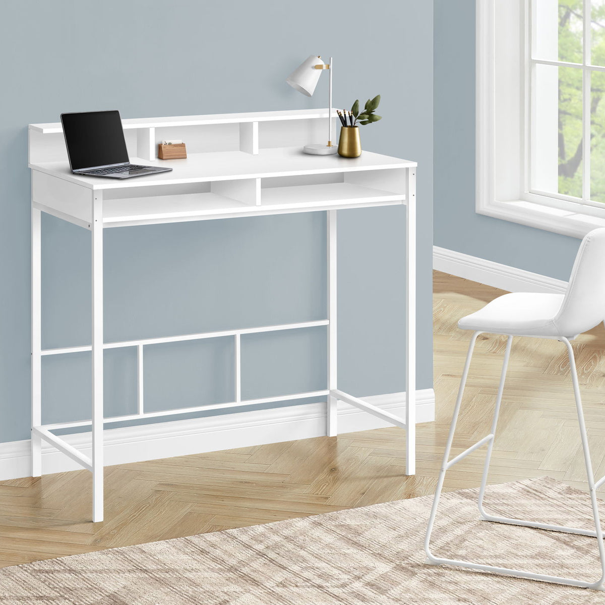 Computer Desk For Home Office, Standing, Storage Shelves, Laptop, Contemporary & Modern