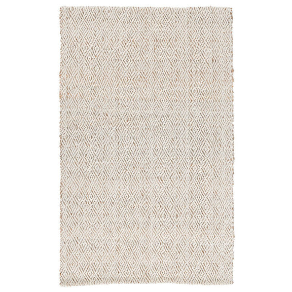 Tomar natural rug with diamond pattern weave and fringed edge detailing at corners