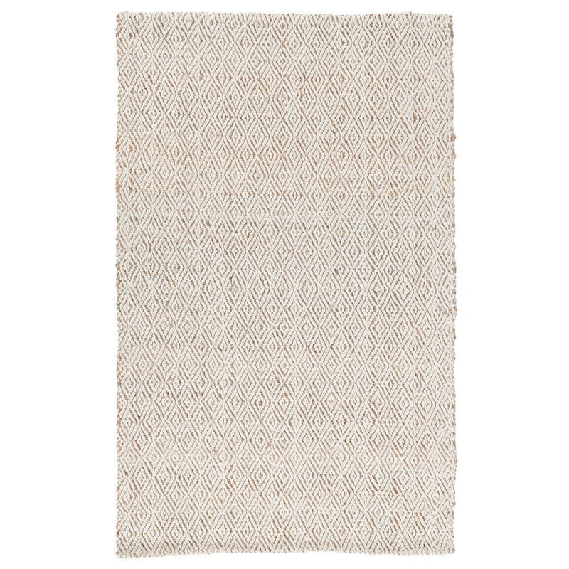 Tomar natural rug with diamond pattern weave and fringed edge detailing at corners