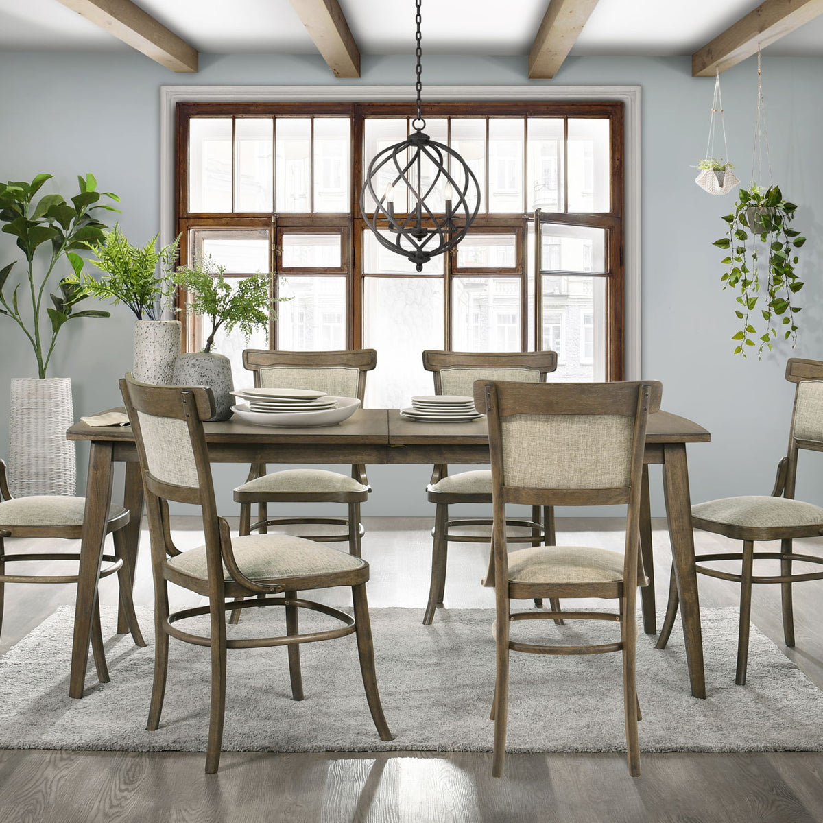Bistro - Dining Table With Off White Fabric Dining Chairs