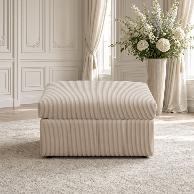 Beige ribbed ottoman shown from the front
