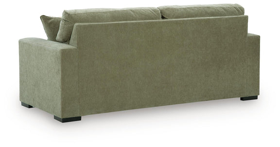Bridgepoint sofa in green fabric, two back cushions, squared armrests