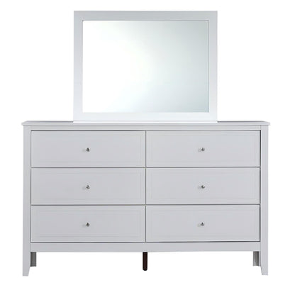 6-drawer dresser with mirror, white finish and round metal drawer pulls