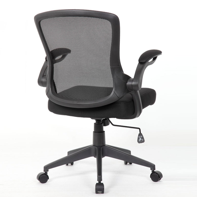 Office Chair & Mid Back Design, Adjustable Height And Foldable Armrests - Black