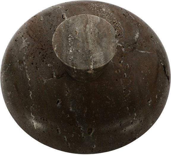 Gray-brown marble round bowl with speckled surface and shallow top