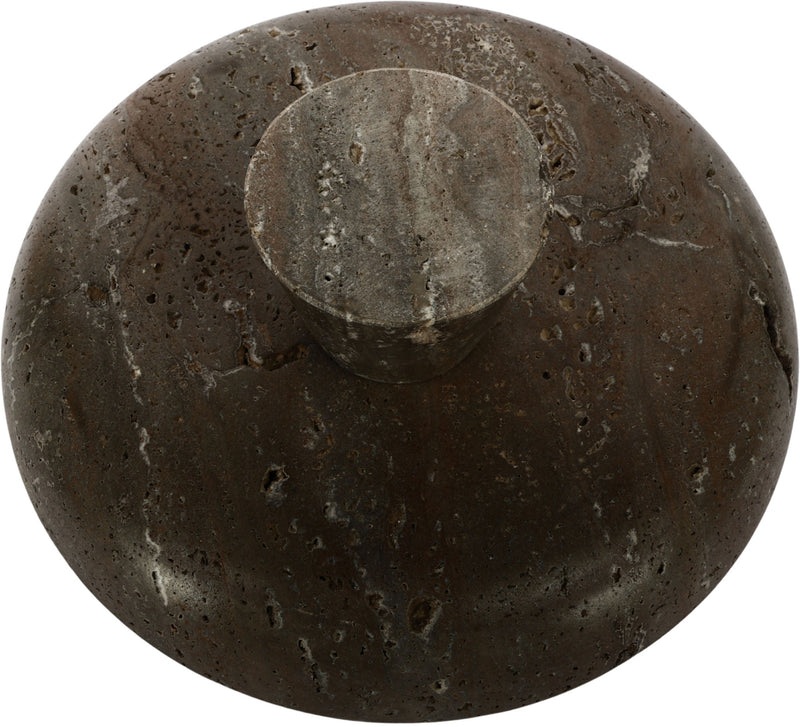 Gray-brown marble round bowl with speckled surface and shallow top