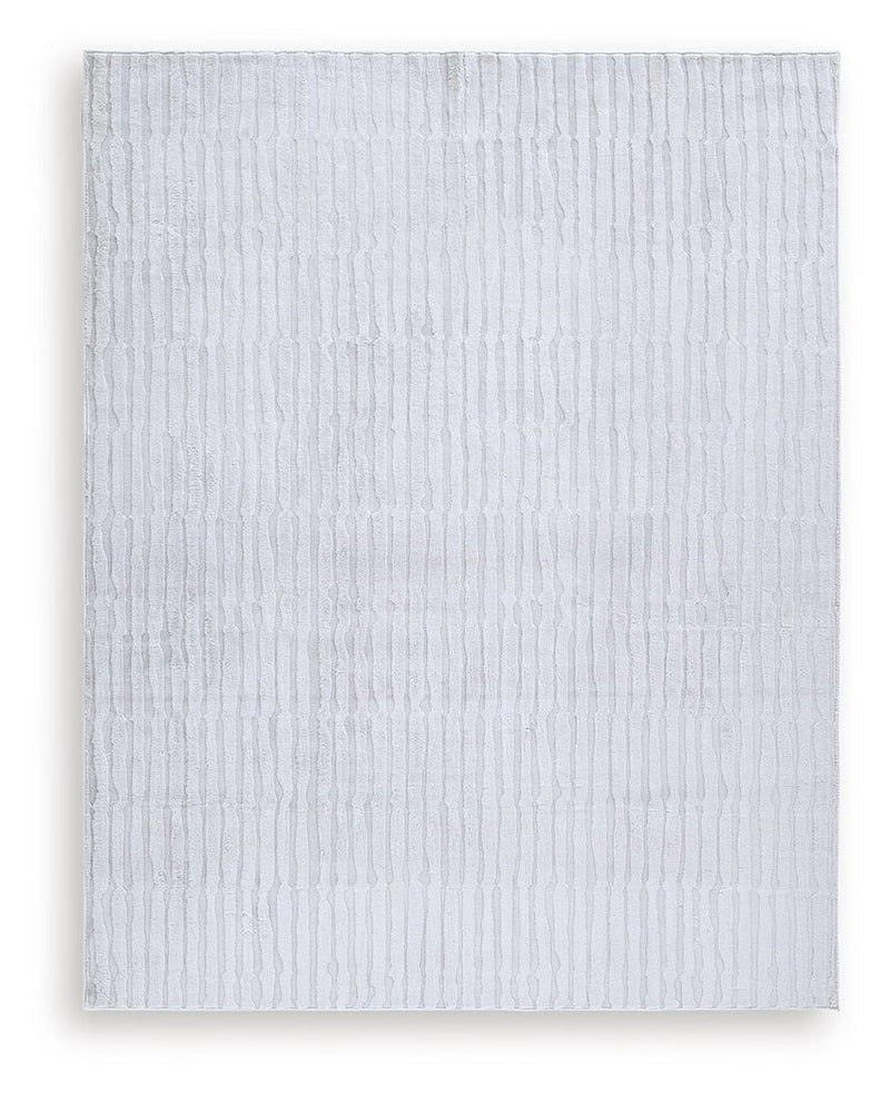 Light gray washable rug, flat square view with subtle raised stripe pattern