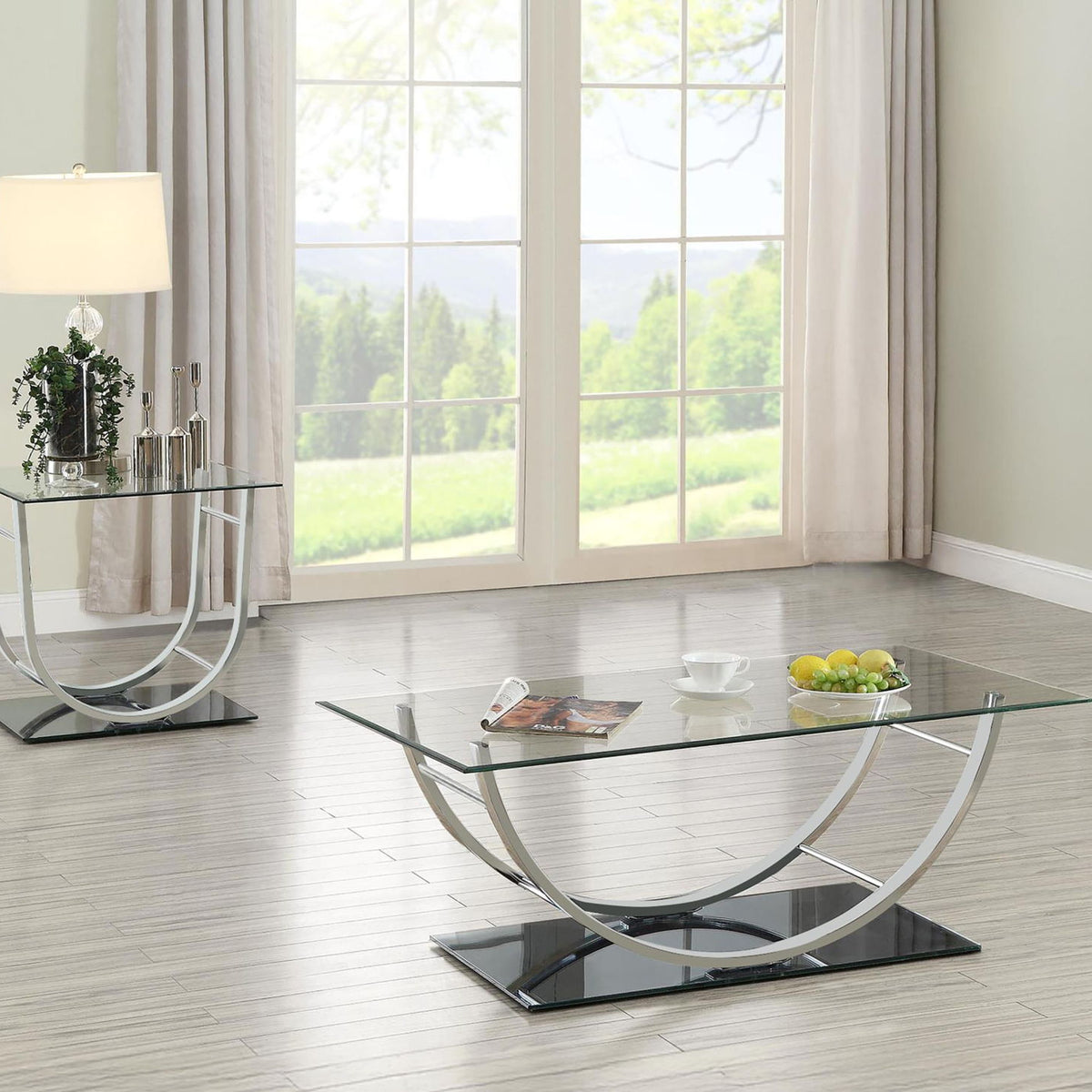 Danville 2-piece Glass Top Coffee and End Table Set Chrome