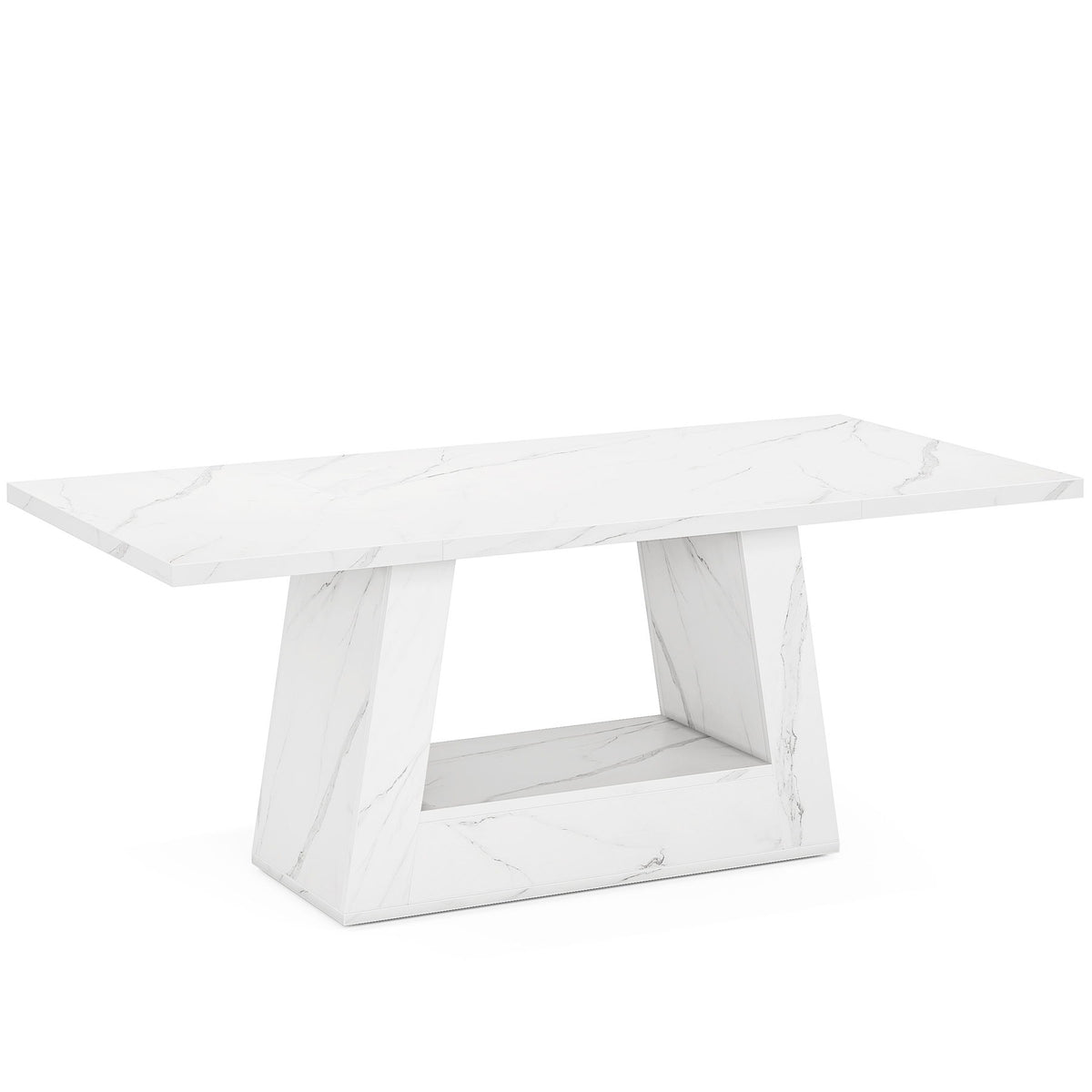 Dining Table For 4 To 6 People, With Trapezoid Base For Dining Room - White