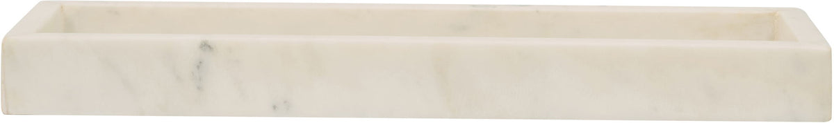 White marble tray with minimal veining and rectangular shallow shape.