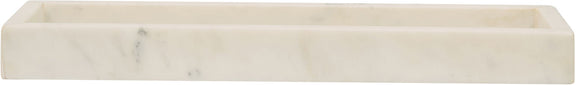 White marble tray with minimal veining and rectangular shallow shape.