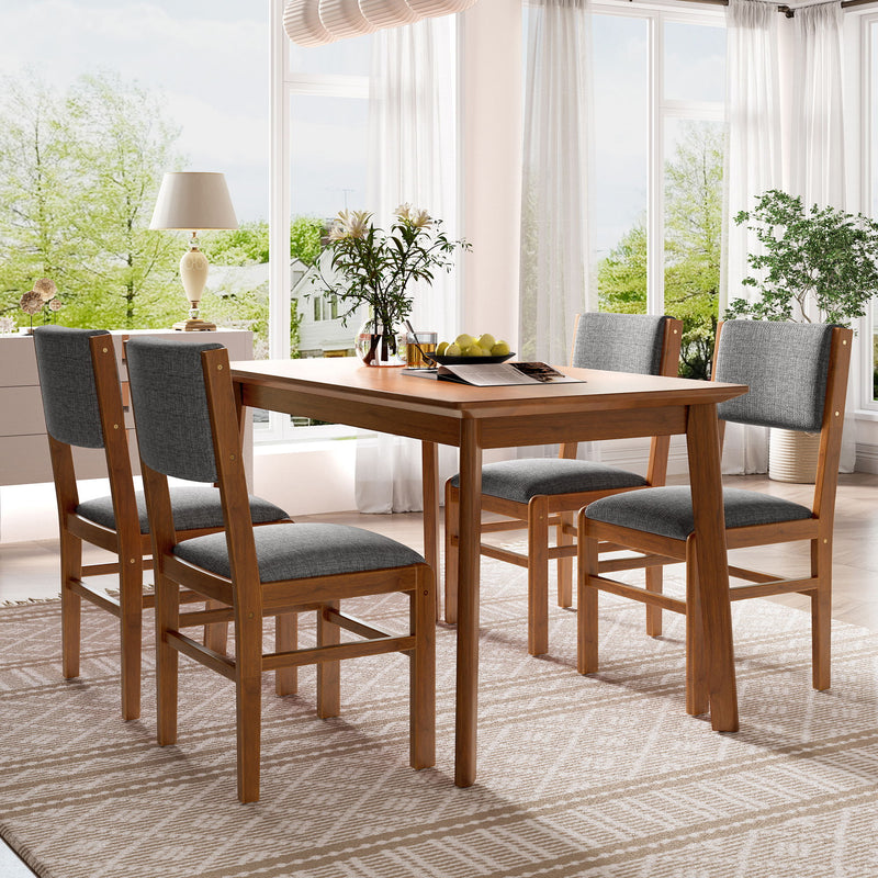 5 Pieces Rectangle Wooden Dining Table Set, Mid Century Modern Kitchen Table And 4 Upholstered Chairs For Home, Saving Space - Brown / Gray