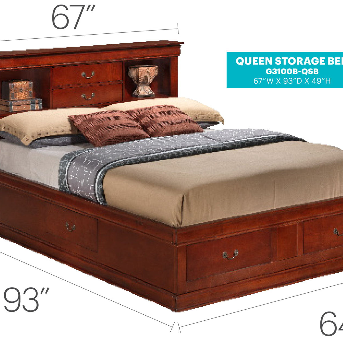 Louis Phillipe - Bookcase Storage Bed