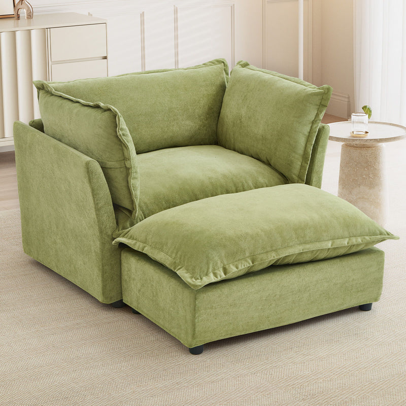 Modern Cozy Upholstered Armchair Sofa With Movable Ottoman