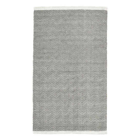 Augusta indoor/outdoor rug in light gray with chevron pattern texture and fringed ends