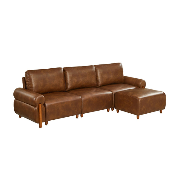Dark brown modular sectional sofa with built-in ottoman and deep seat cushions