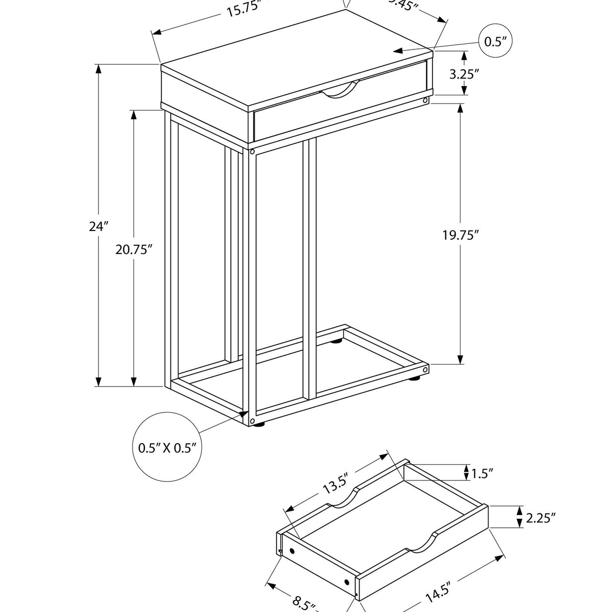 Accent Table, C - Shaped Contemporary & Modern Design