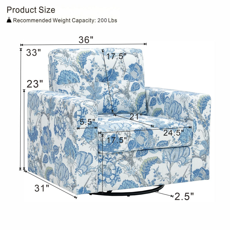 Blue and white floral upholstered single sofa chair with high back and armrests