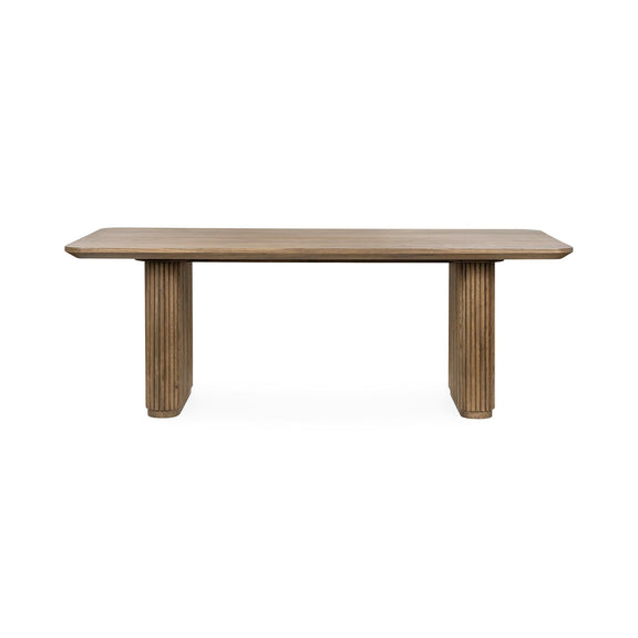 Wood dining table with slatted legs, natural brown finish, rectangular 84 in.