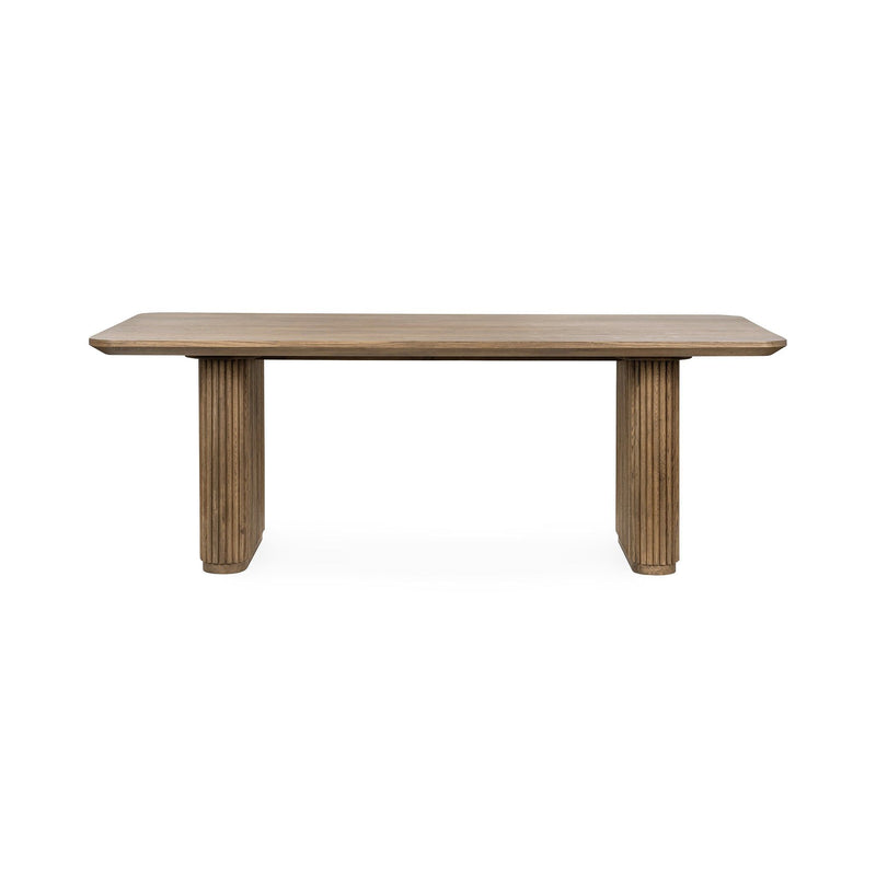 Wood dining table with slatted legs, natural brown finish, rectangular 84 in.
