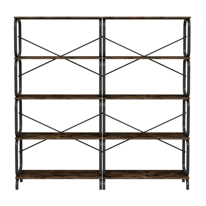 5 Tier Industrial Bookshelf, Tall Bookcase With Open Design, Vintage Storage Organizer