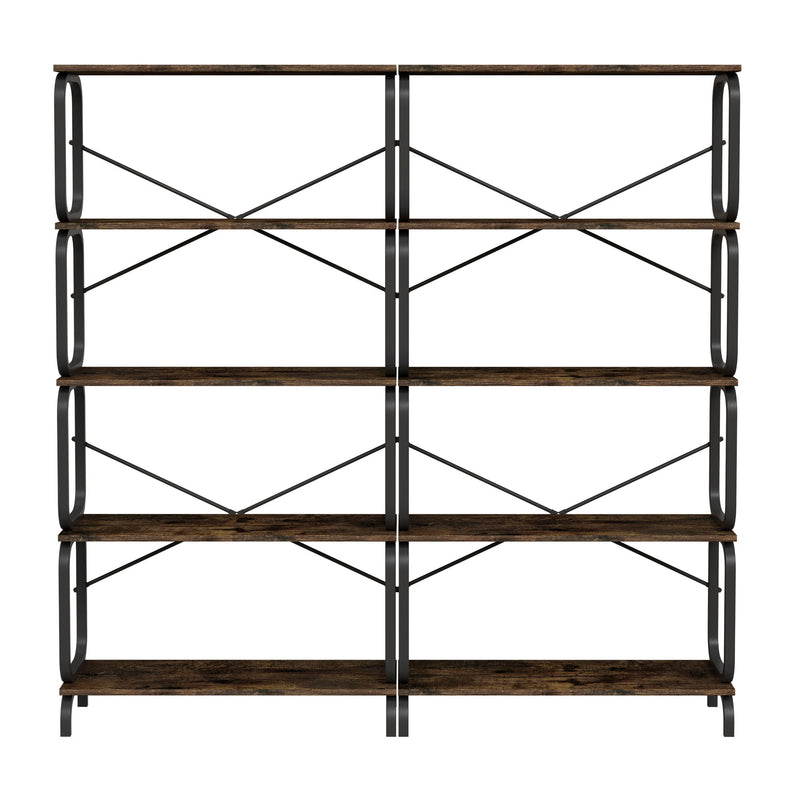 5 Tier Industrial Bookshelf, Tall Bookcase With Open Design, Vintage Storage Organizer