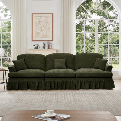 3-Seater Mid-Century Chenille Sofa - Green Chenille
