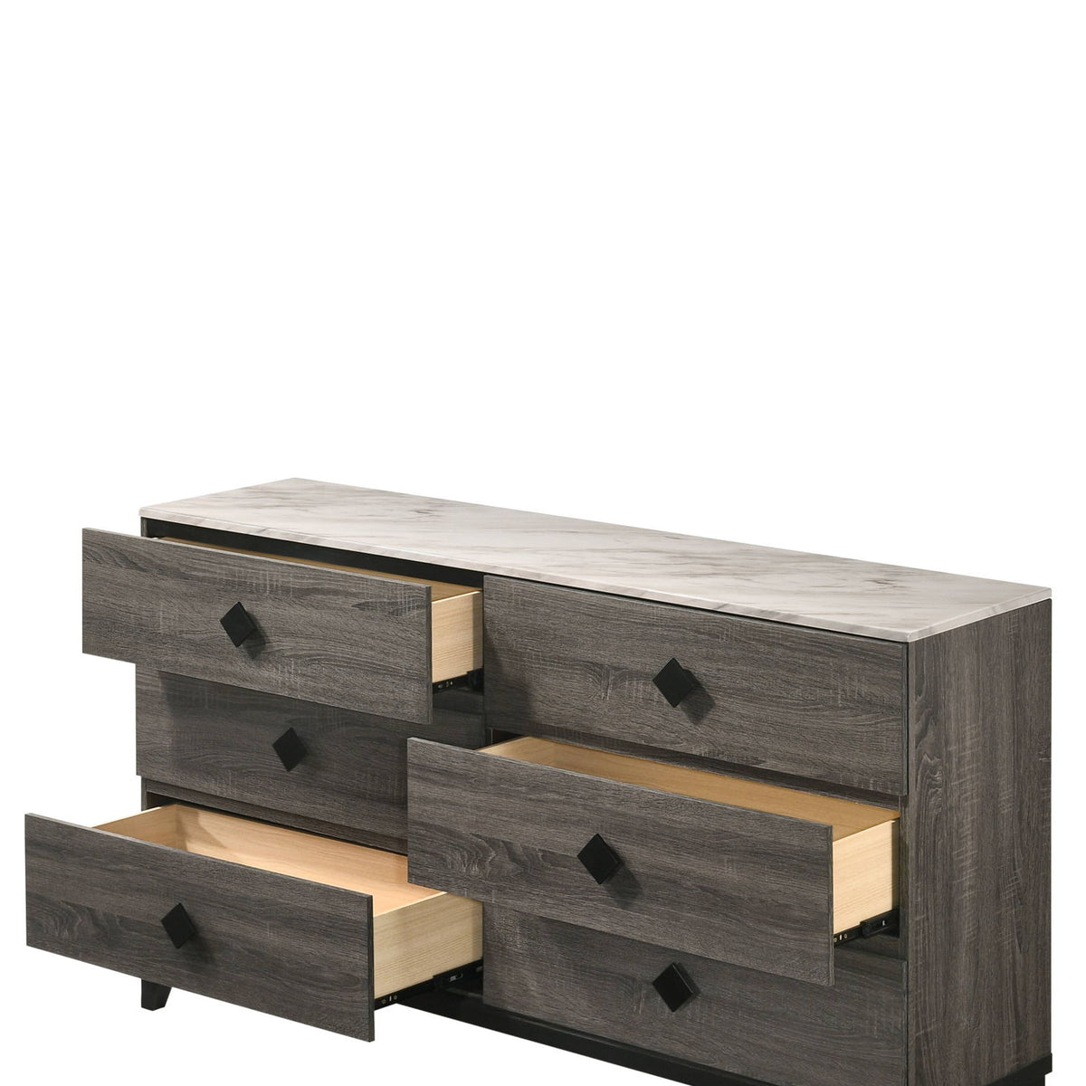 Avantika - Faux Marble Top Rustic Dresser - Gray / Marble / Oak