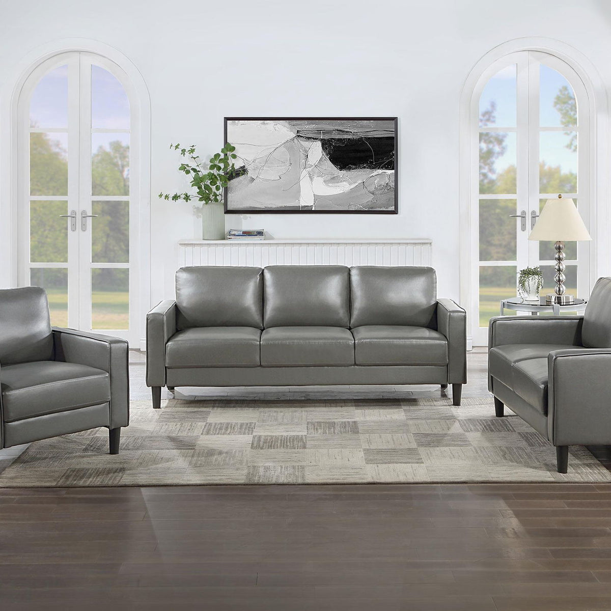 Ruth 3-piece Upholstered Track Arm Sofa Set Grey
