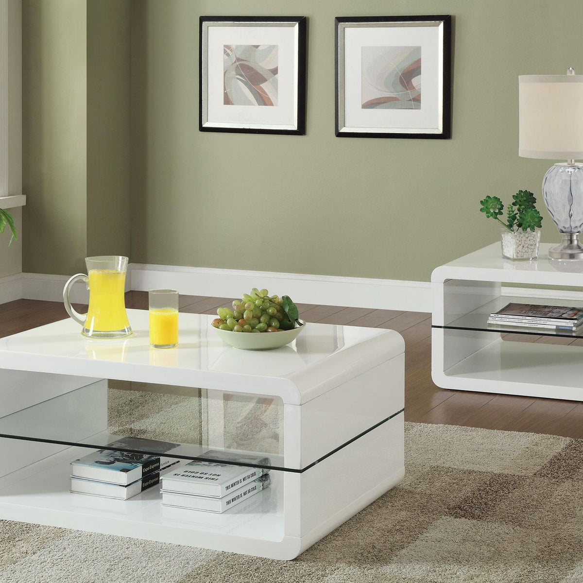 Elana 2-piece Coffee and End Table Set White High Gloss