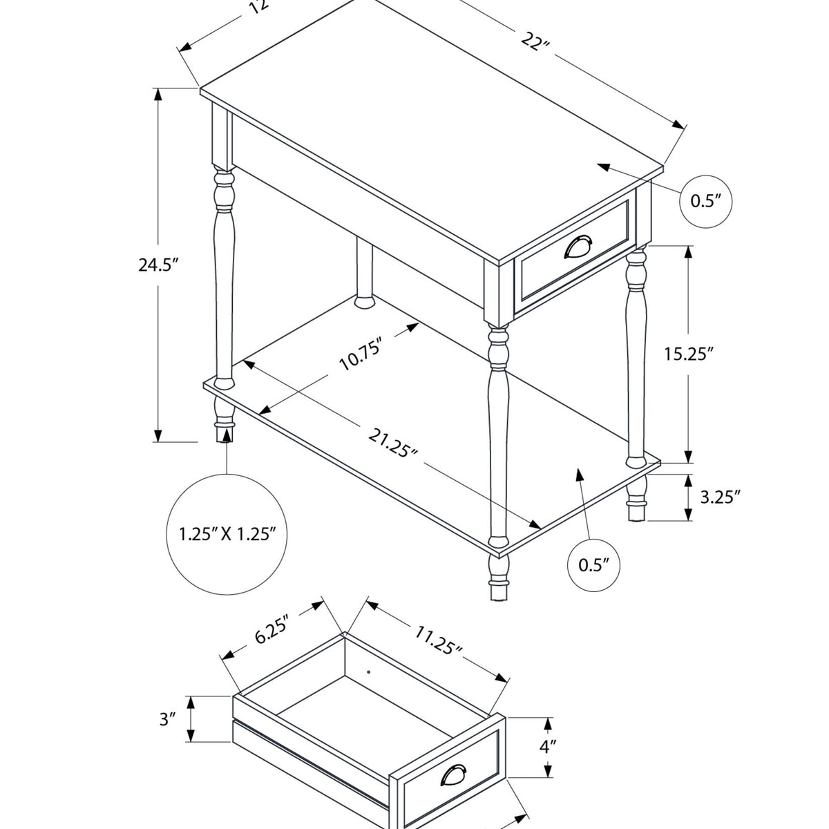 Accent Side Table, 2 Tier, Storage Drawer, Stylish Traditional Design