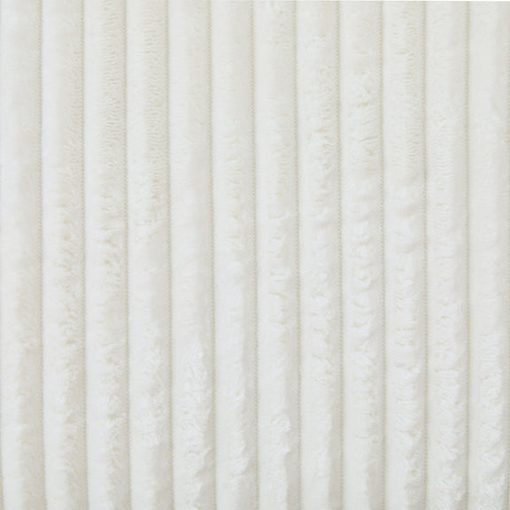 Close-up of light cream corduroy fabric with vertical ridges texture