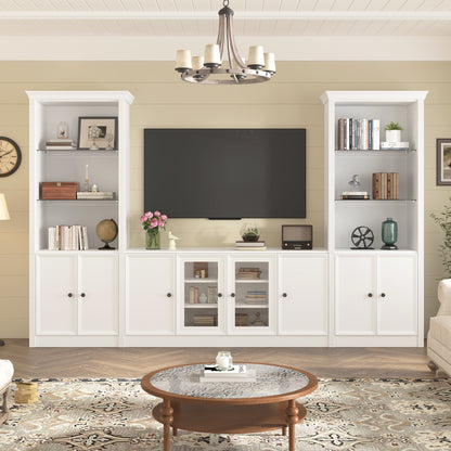 Entertainment Center Tempered Glass Adjustable Shelves Fits 80" TV White 128.2-inch