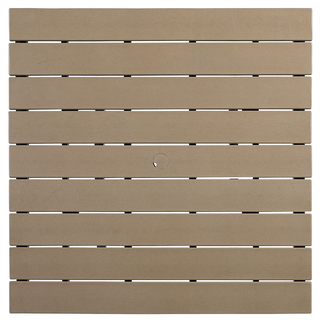 Driftwood slat tabletop panel with umbrella hole