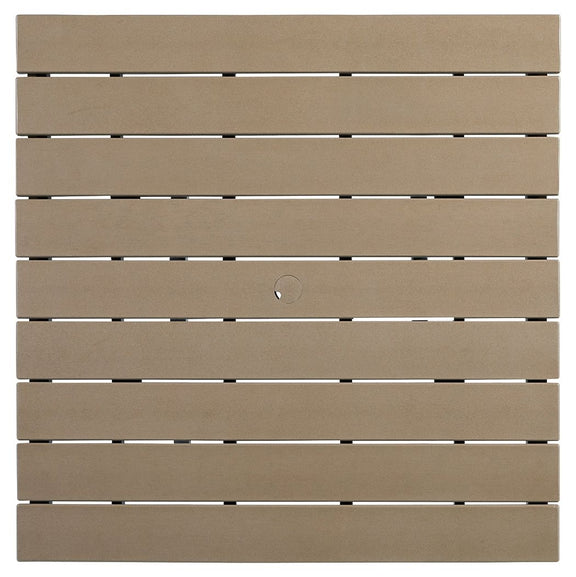Driftwood slat tabletop panel with umbrella hole