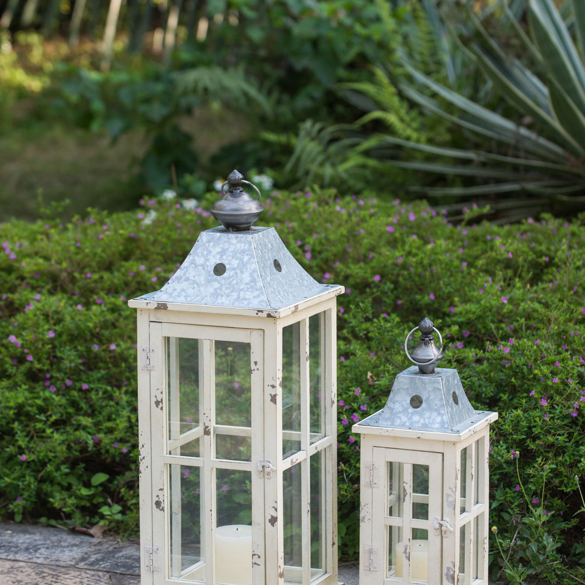 Wooden Candle Lantern Decorative, Hurricane Lantern Holder Decor For Indoor Outdoor, Home Garden - Ivory