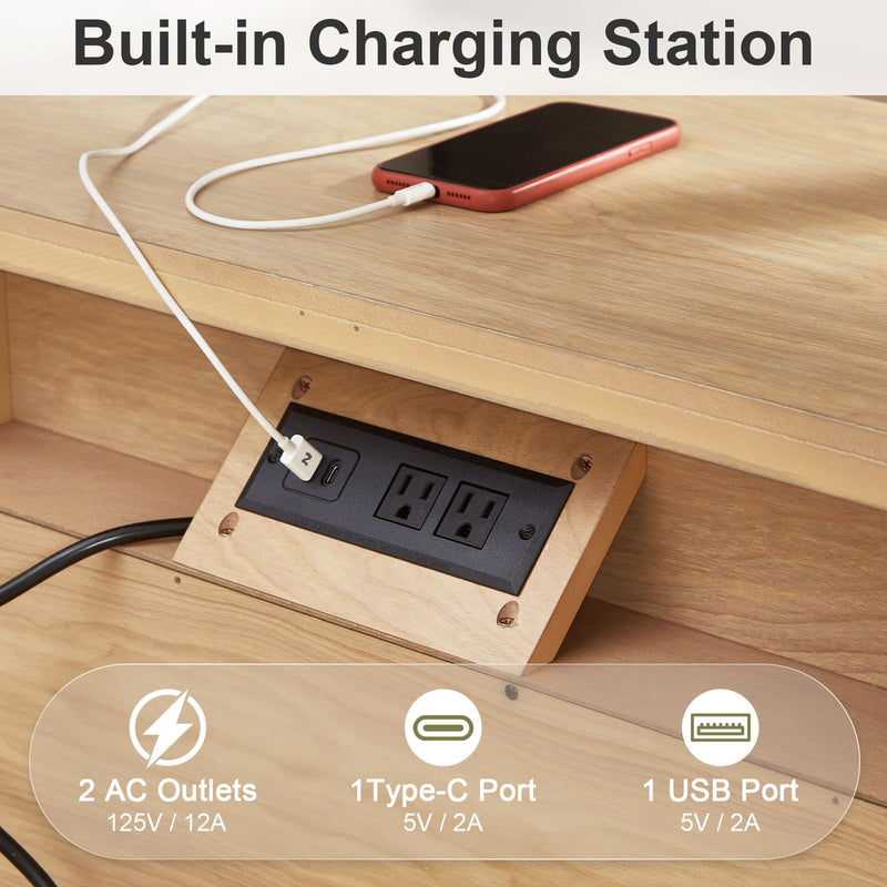 Nightstand charging panel with two AC outlets, one USB port, and one USB-C port