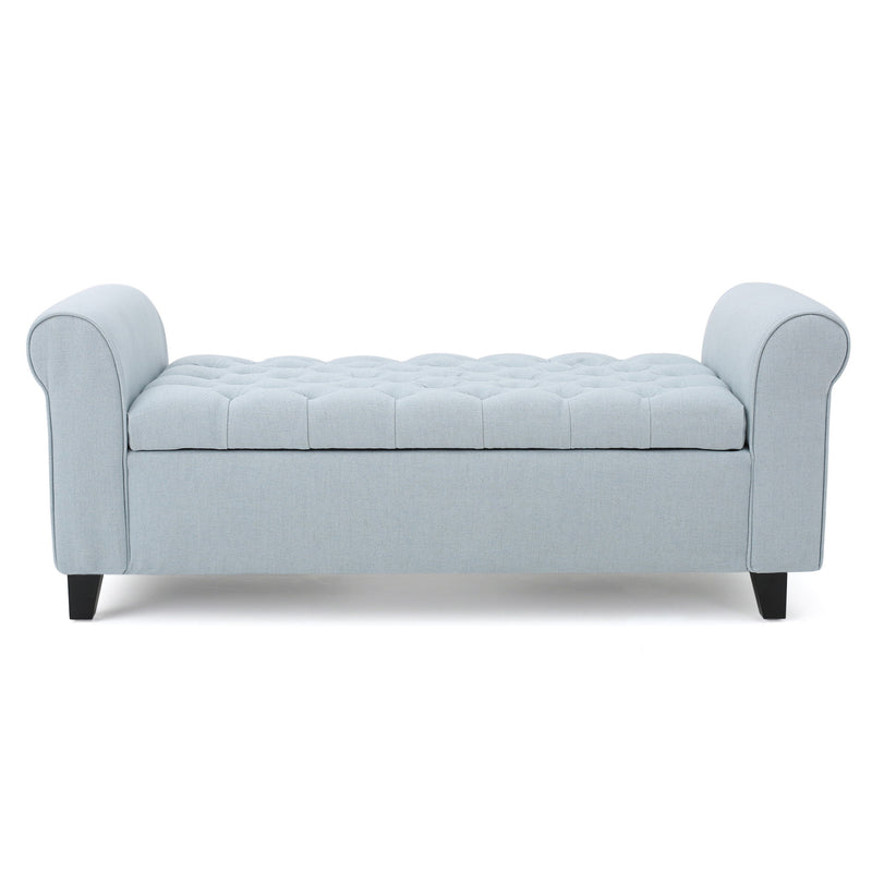 Hayes - Contemporary Armed Storage Bench With Rolled Arms And Button Tufting