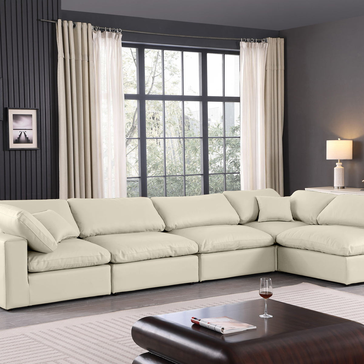 Comfy - 5 Piece Faux Leather Modular Sectional