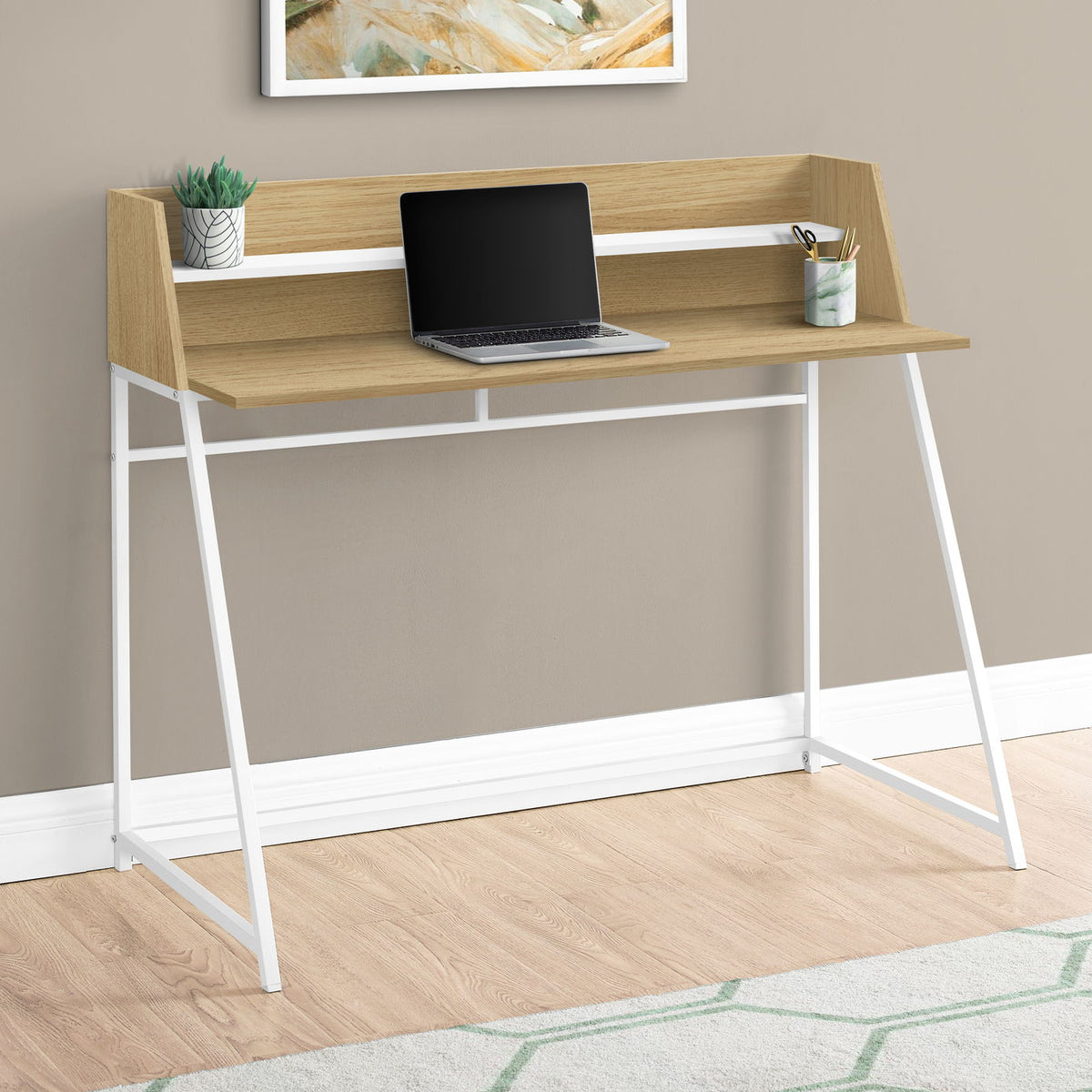 Computer Desk For Home Office, Laptop, Storage Shelves, Marble Look Contemporary & Modern