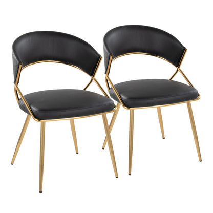 Glam dining chair set of 2 with black upholstered seats and gold metal frames